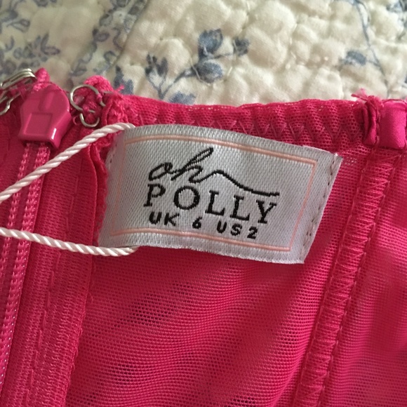 NWT OH POLLY Lorient Pink Satin Corset Push Up Satin + Mesh Sleeve Dress 2 - Picture 11 of 12